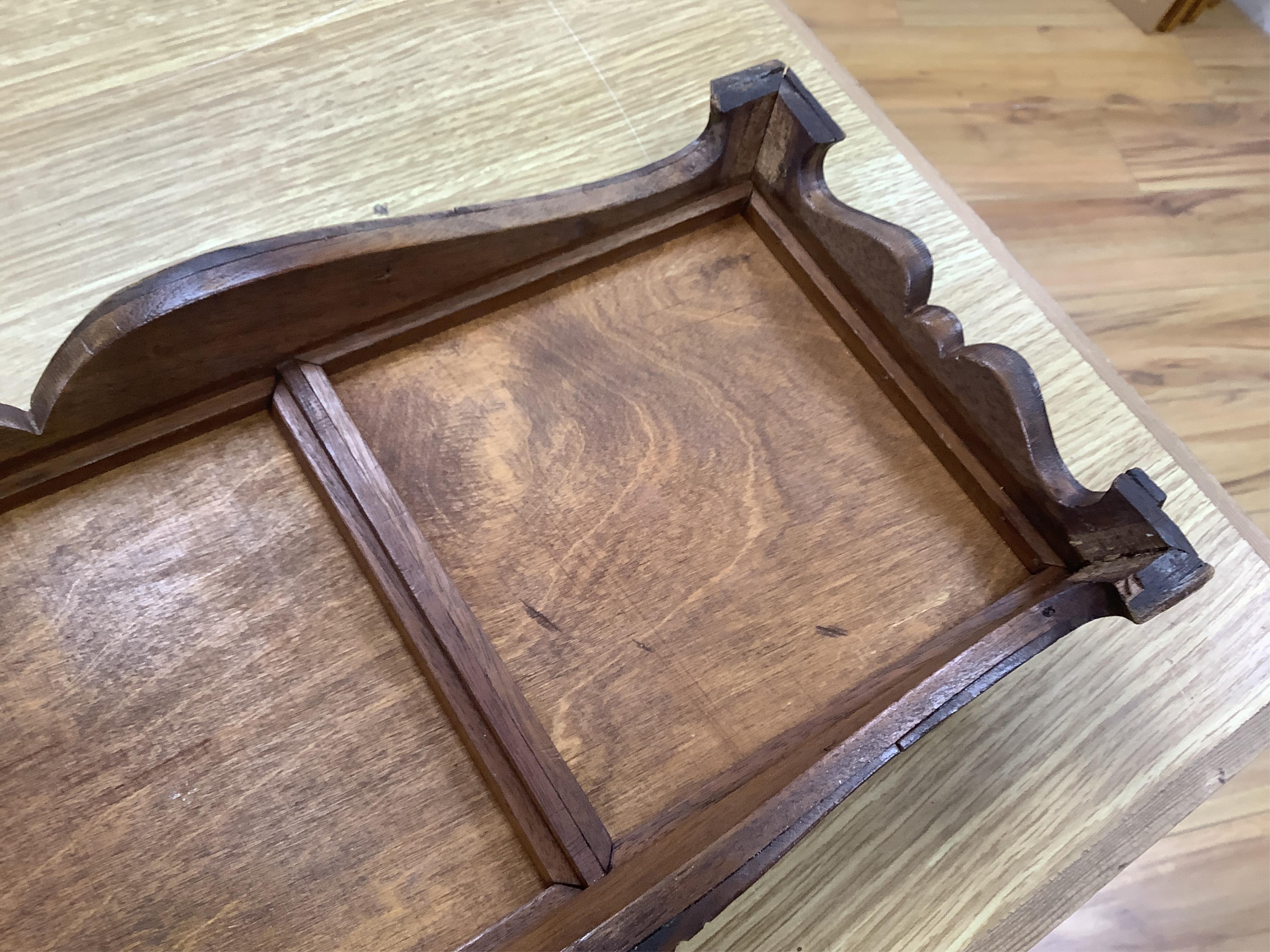 A 19th century Delft tile inset walnut stand, 49cm wide. Condition - poor
